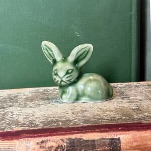 Mini Green Ceramic Bunny Figurine • Vintage